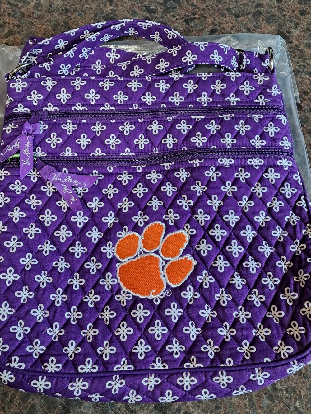 Vera Bradley Purple Mini Concerto Clemson Triple Zip Hipster Crossbody BNWT